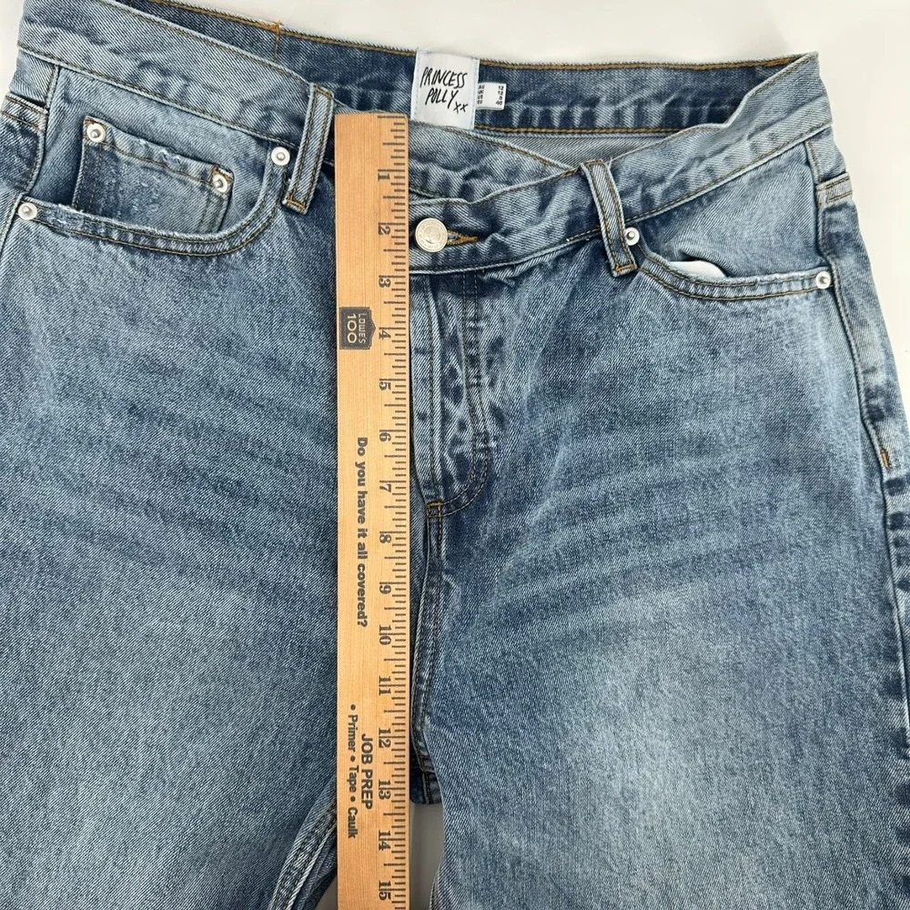 Princess Polly Button Fly Jeans Womens 8 Blue Denim High Rise Straight Whisker